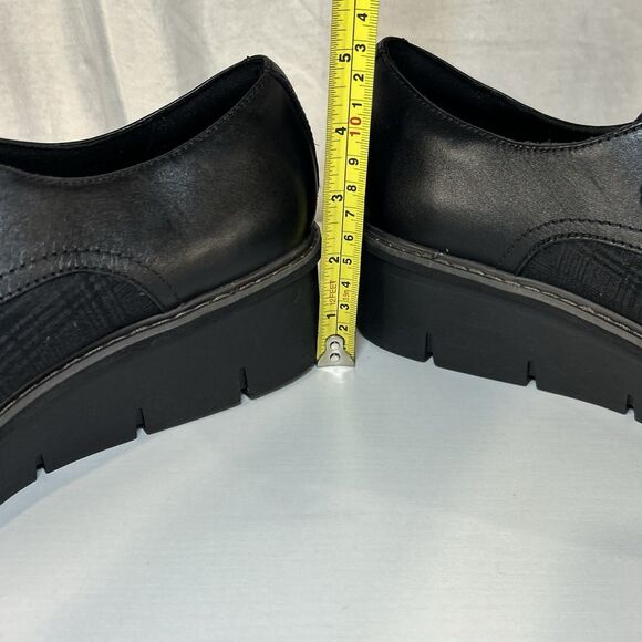 Clarks Women’s Black Plaid Check lace up Oxford Low Wedge Shoe Loafers sz 11 - Picture 4 of 8